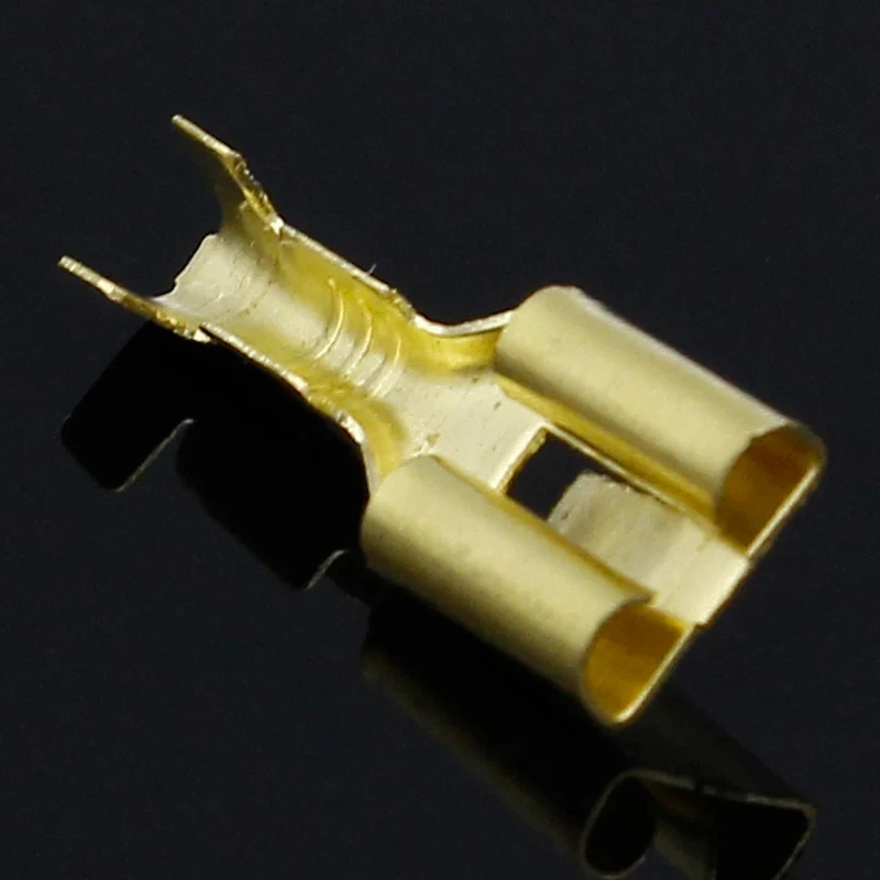 100 Stück 6,3 mm Messing vergoldet 6,3 Crimp Terminal Female Spade Connector – Detail 3