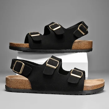 Comwarm 클래식 코르크 샌들, 남성용 패션, 부드럽고 두꺼운 밑창 코르크 슬리퍼, 여름 해변 샌들, 홈 오픈 토 플랫 샌들 