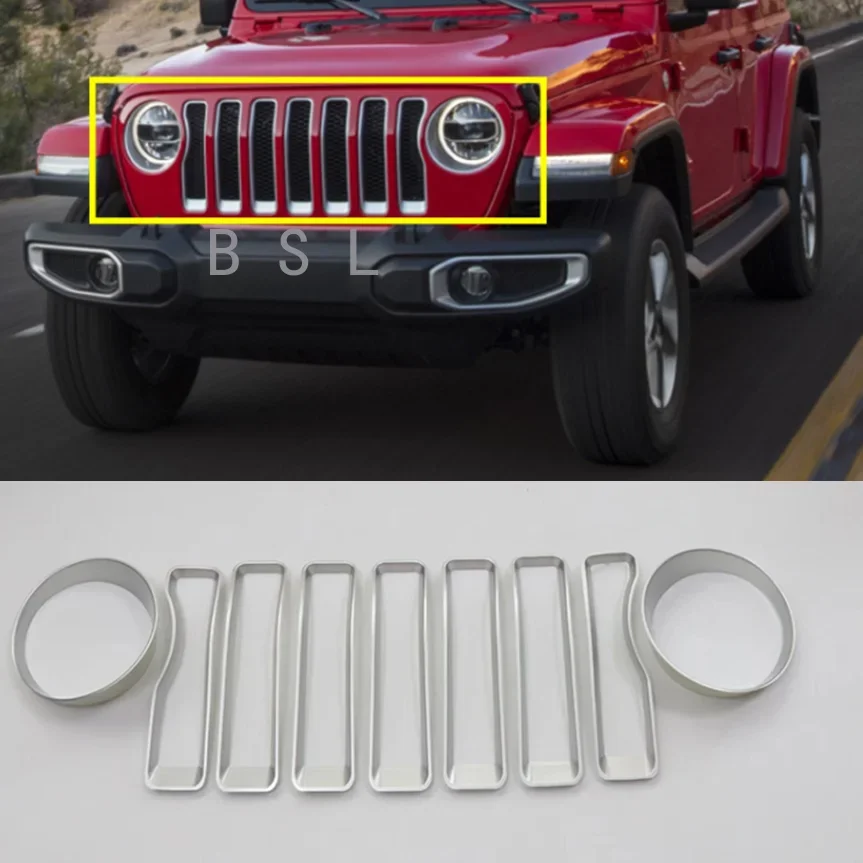 

ABS Gloss Black Front Mesh Grille+Headlight Trim Cover For Jeep Wrangler JL 2018 2020 Accessories