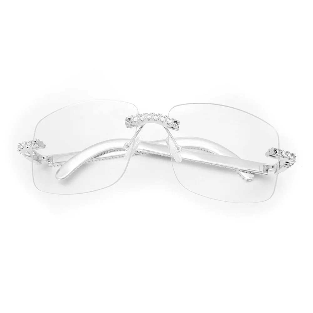 Hiphop Iced Out 5A Zircon Sunglasses Plated White Gold Rock Jewelry Cubic Zirconia Eye Glasses with Lens for Women Men