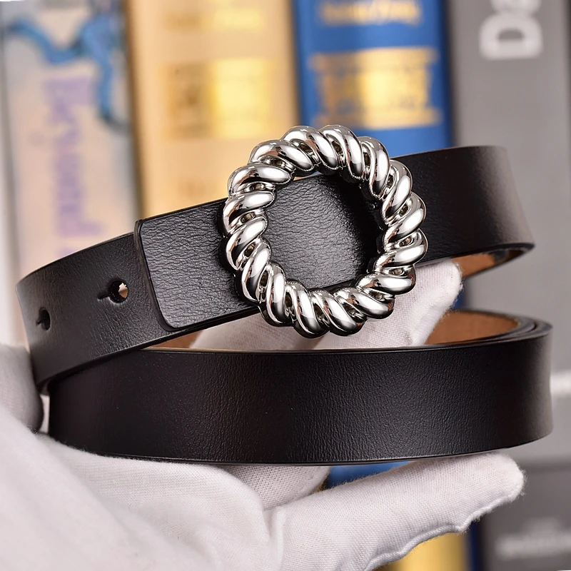 Women's leather belt, cowhide fashion, Korean version, cross-border belt, girls' Tiktok, simple cowhide, smooth buckle, belt, ne