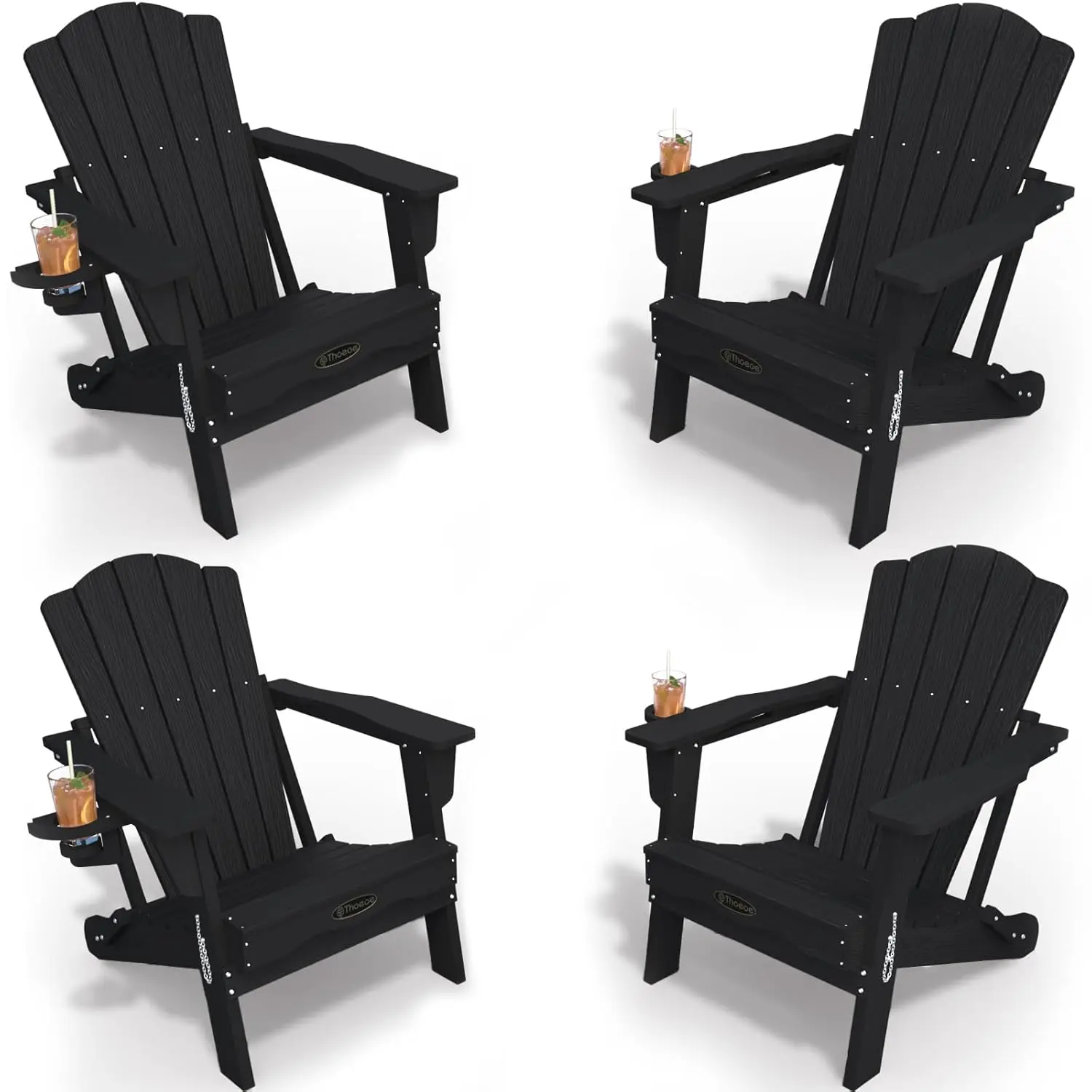 Adirondack Chair Set of 4, Folding All-weather Outdoor HDPE Patio Chair with