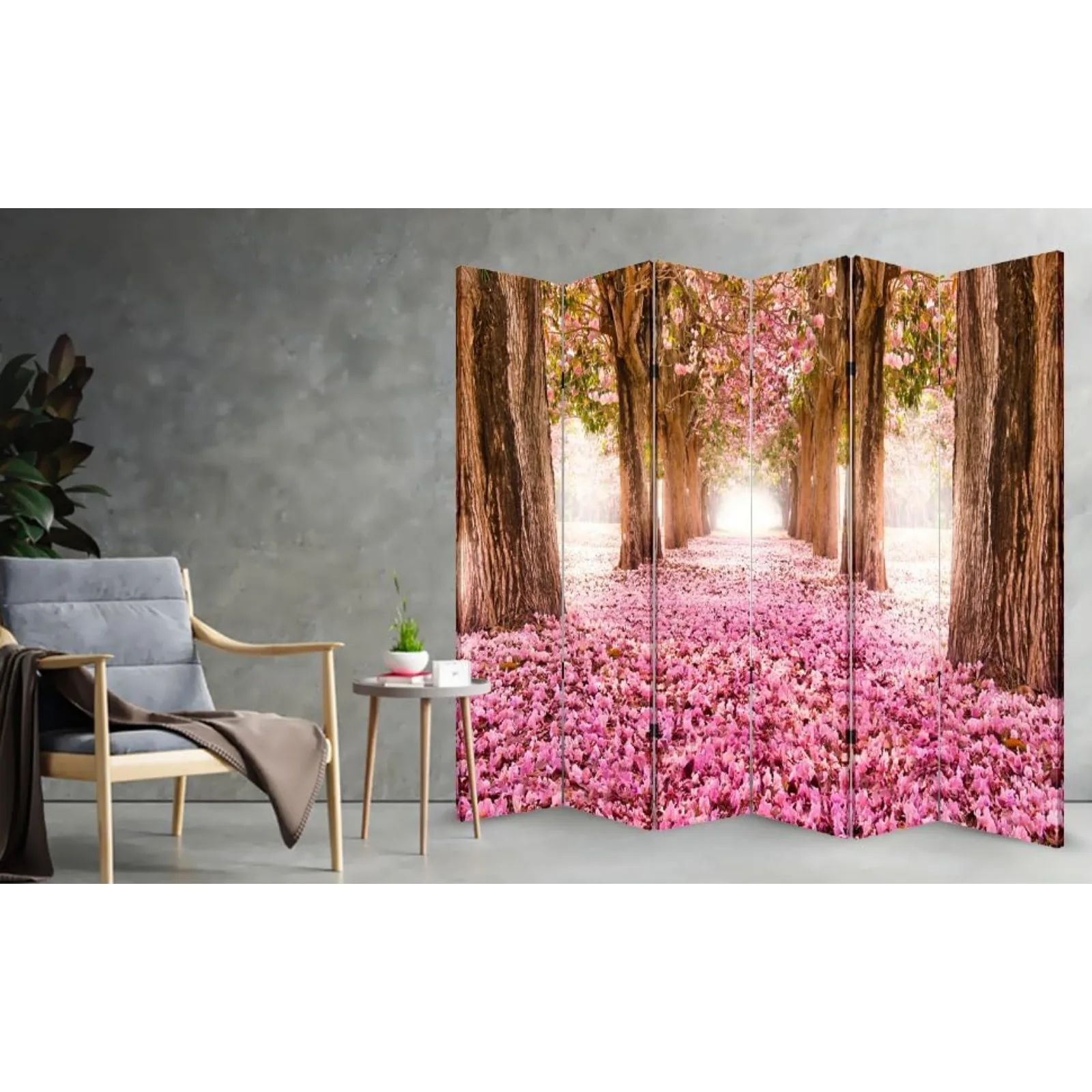 US 6 Panels Privacy Screen Room Divider Partition with Pink Pathway Canvas, Water Resistant for Living Room, Bathroom, Home