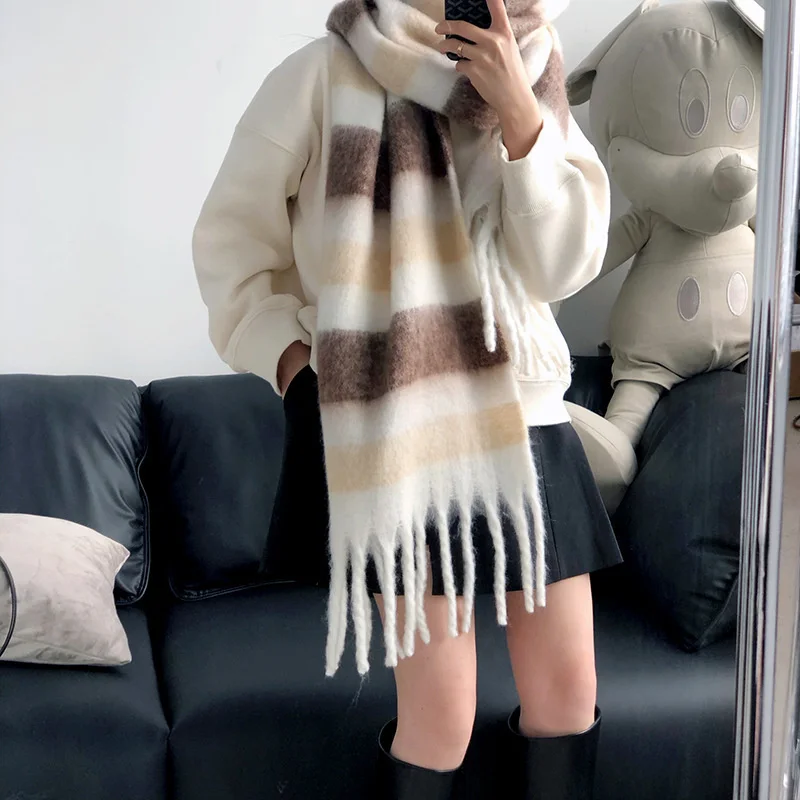 2023 Winter Plaid Cashmere Scarf Fall Shawl Korean Style Gradient Scarves Blanket Scarf without Tag