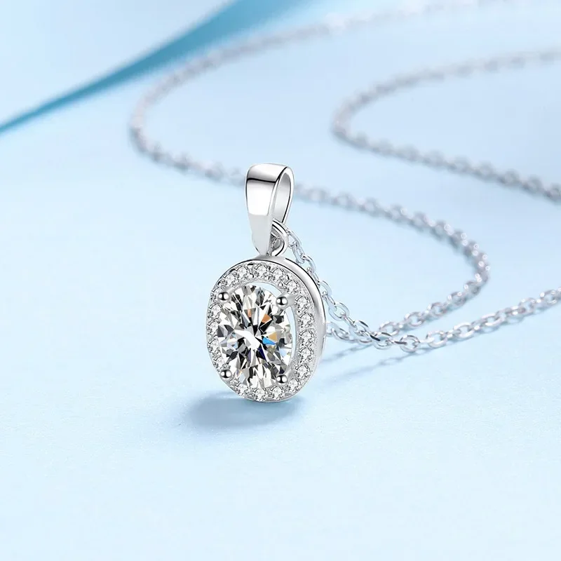 PT950 Platinum Oval 1CT Real Moissanite Nice Pendant Necklace for Women, Flawless Sparkly Diamond Very Popular Jewelry