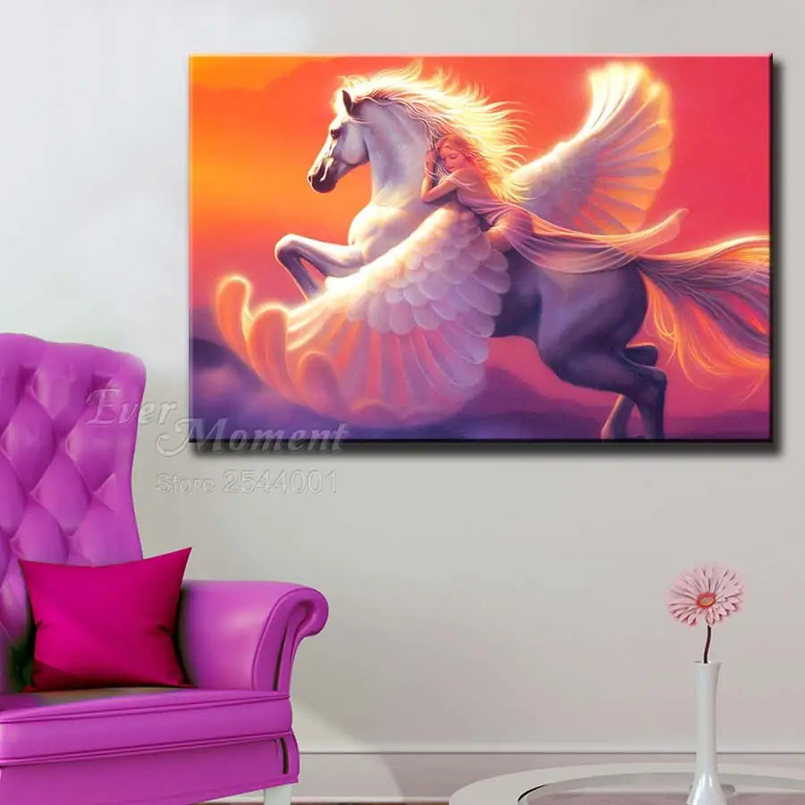 Ever Moment Diamond Painting Picture Of Rhinestone Horse with Wing Girl Handmade Full Square Drill Diamond Embroidery ASF1820