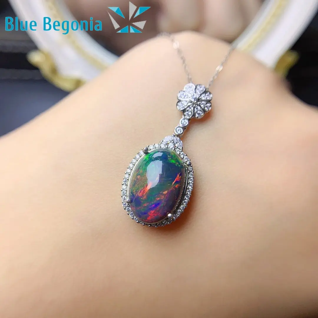 Big Natural Australia czarny Opal wisiorki 925 Sterling Silver biżuteria dla kobiet prezent zaręczynowy ślub 12*16MM kamień szlachetny