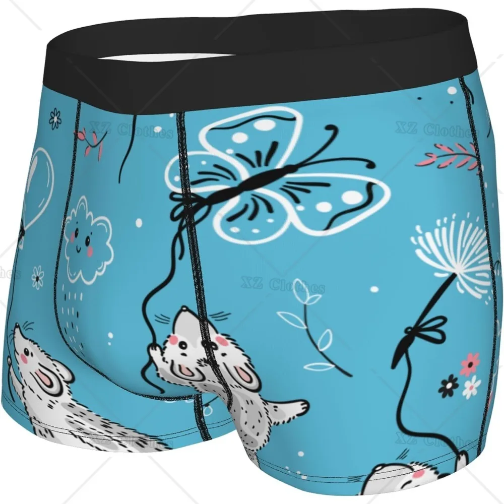 Animal Mouse Butterfly Blue Men's Funny Underwear Boxer Briefs Slight Elasticity Male Shorts, Novelty Stylish Gift for Men