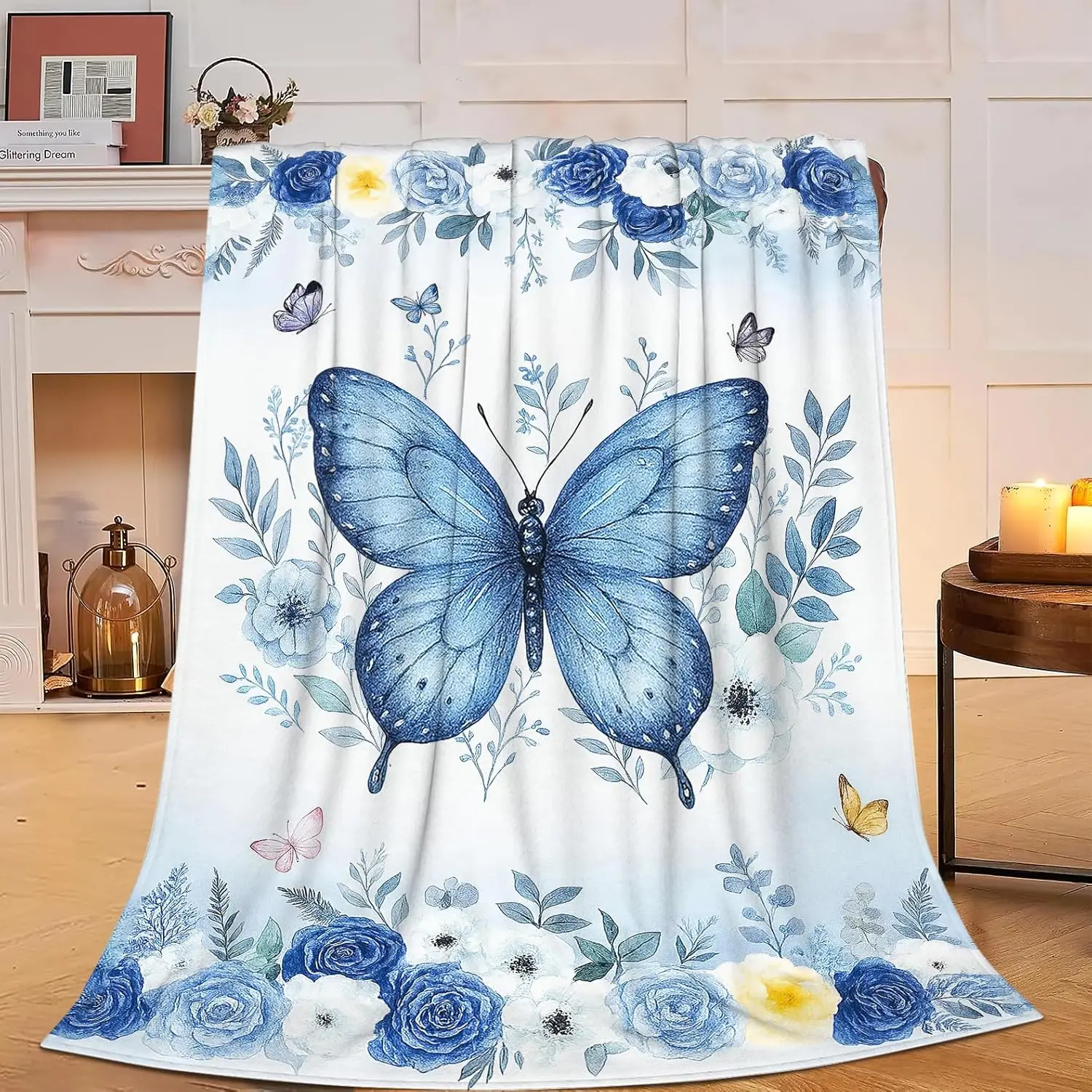 Butterfly Blanket Blue Butterflies Fleece Throw Blanket Soft Cozy Fuzzy Plush Warm Stuff Beautiful Butterfly Bedding Blankets