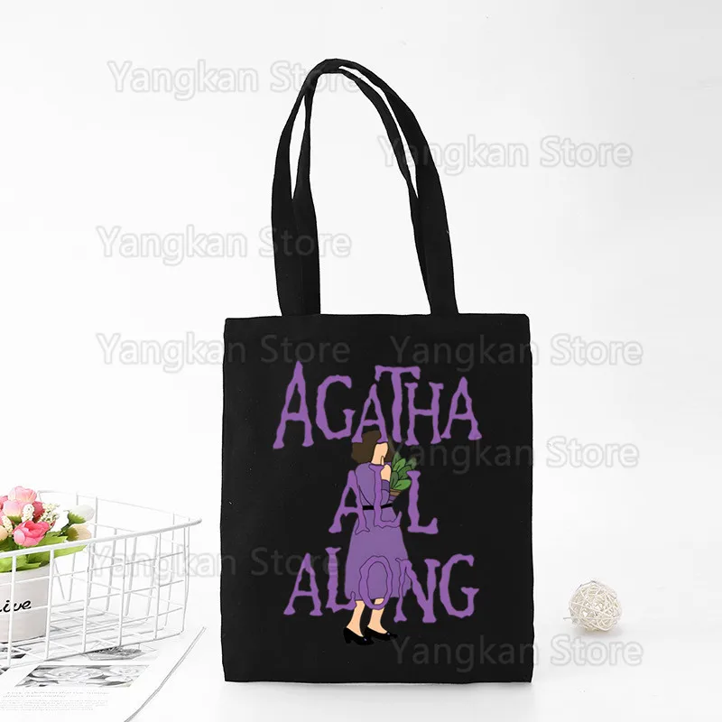 Agatha All Along Unisex Handbags Custom Canvas Tote Bag Print Daily Use Reusable Travel Casual Shopping Bag Black