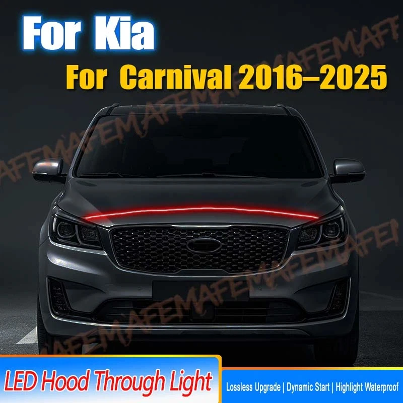 Car Engine Hood Decorative Light Bar Waterproof DRL LED Strip For Kia Carnival 2016-2025 Daytime Running Light Start-Scan