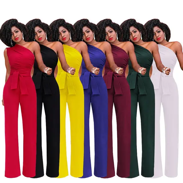 Women's Jumpsuit Solid Skew Collar Crop Top Straight Pants Belt Sexy Sleeveless Loose Pants Elegant Charming Playsuits 2024