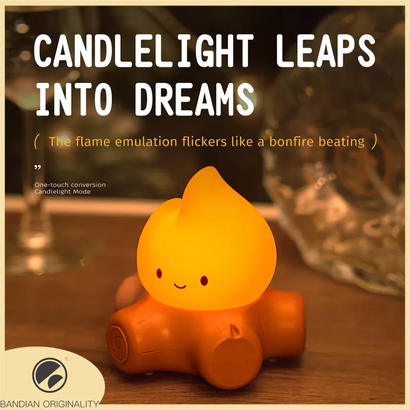 Campfire Night Light Cute Soft Silicone Safe Lamp Decorations Timing Dimmable Bedside Decor Kids Babies Halloween Gifts