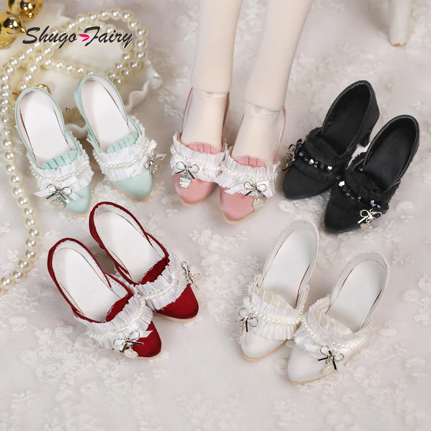 

Bjd Shoes 1/4 Handmade High Heel Shoes Metal Bow Decoration for Bariy High Heel Feet (WX4-352) ShugaFairy