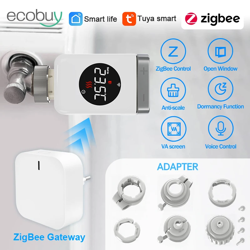 Tuya Smart  Zigbee Thermostatic Valve TRV Radiator Actuator ZigbeeThermostat App Remote Temperature Controller Alexa Google Home