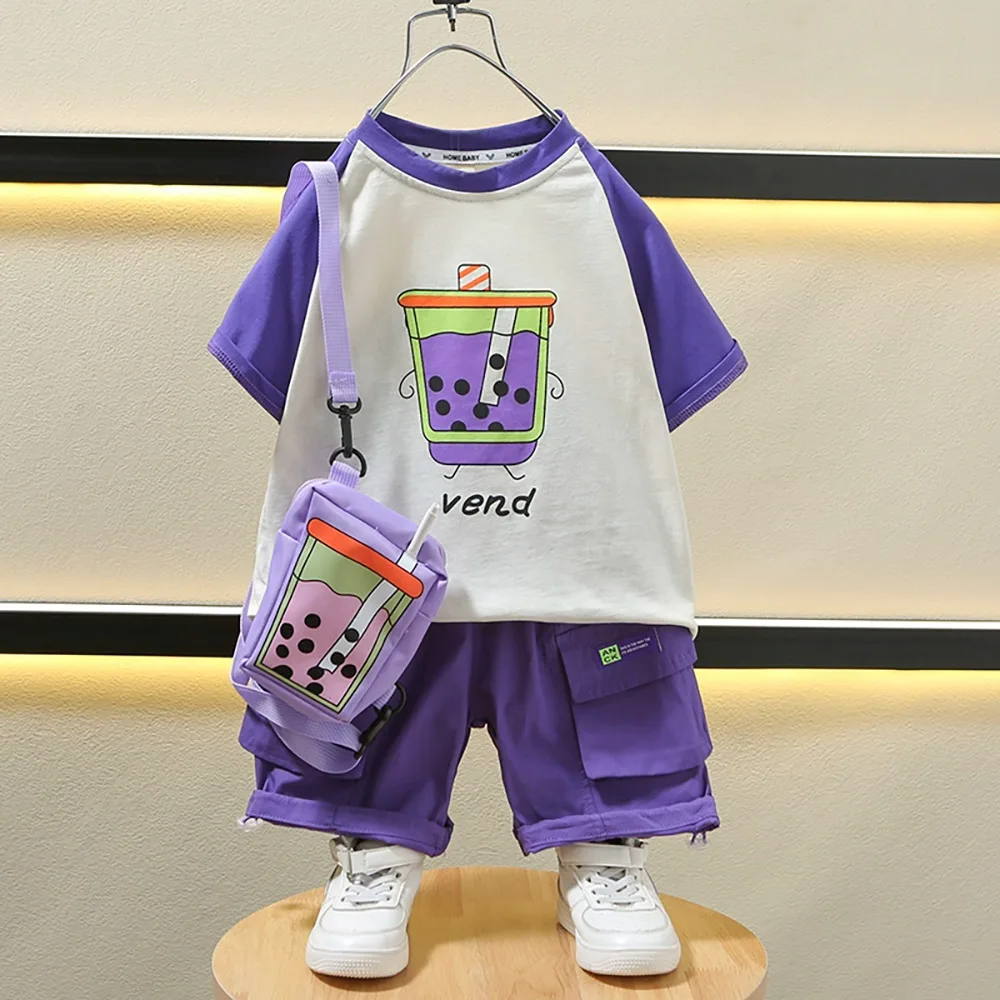 

Summer Boys Casual Clothes Sets Cartoon Print Short Sleeve T-shirts+Loose Shorts 2Pcs Kids Boys Outfit Suit Children Clothing