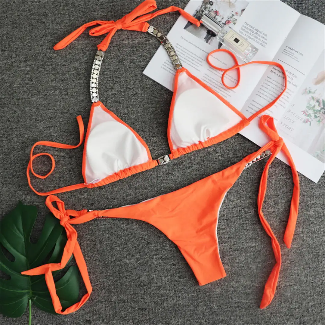 Neuer, mit Strasssteinen besetzter, glitzernder Bikini, Damen-Badebekleidung, zweiteiliger Bikini-Set, Badeanzug, Badebekleidung, Modell V2268. – Detail 19