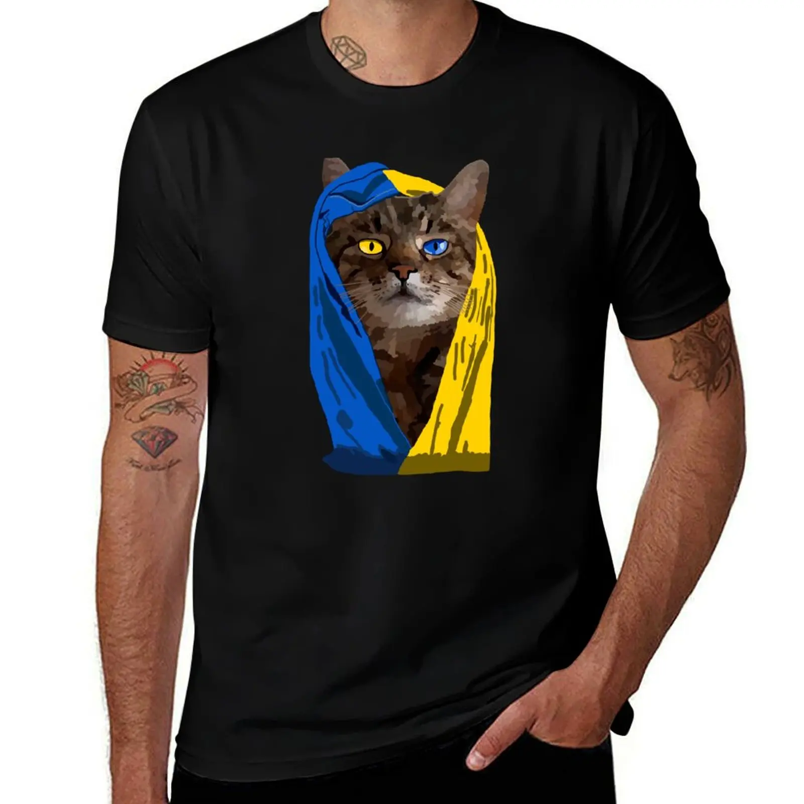 

Ukraine Cat Stepan Ukrainian Flag Eyes Pride Ukraine T-Shirt shirts graphic tee customizeds valentines clothes men t shirt