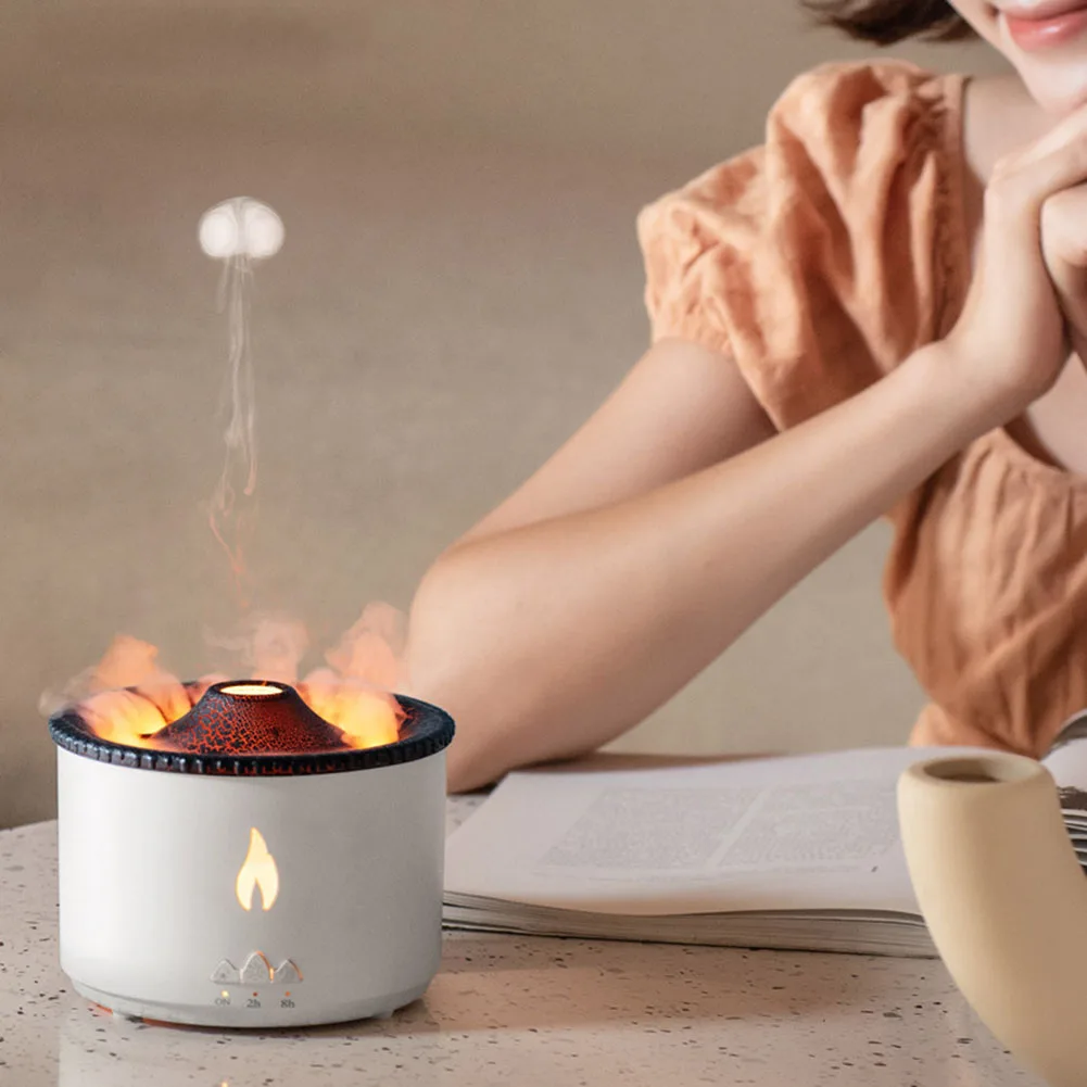 

360ML Desktop Flame Air Humidifier Aroma Diffuser Lava Volcano Design Flame Effect Air Diffuser Mist Maker Machine