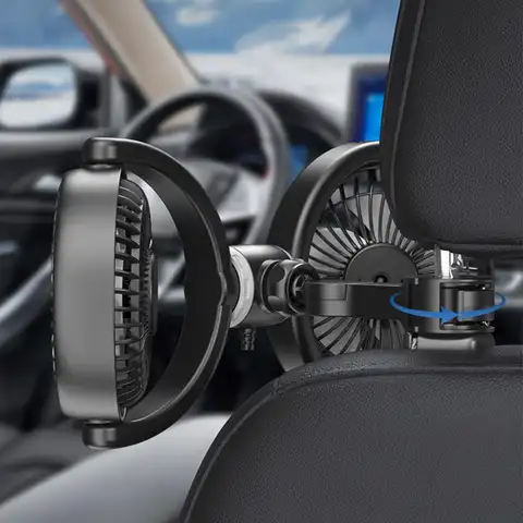 Car Double Head Fan Silent USB Cooling Air 3-Speed Free-Rotation Adjustable Pillow Fan For Rear Seat Auto Accessories E8O8