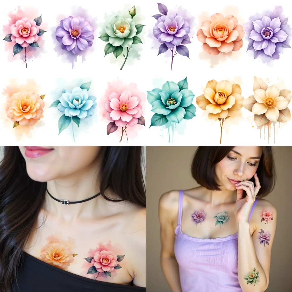 9pcs Temporary Tattoo Floral Stickers Temporary Tattoo Stickers Flower Stickers For Cheeks Chest