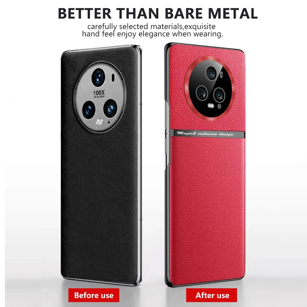 Original Hard PC Case For Honor Magic 5 Pro luxury Natural Leather shockproof Plating Cover For Magic5 Mobile Phone Back Funda