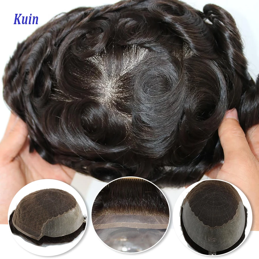 

Q6 French Lace With PU Hair Prosthesis 8x10 Human Hair Replacement System Unit For Men Natural Color Male Wig Brown Color Toupee