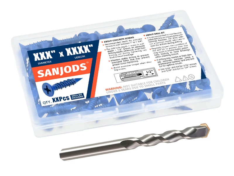 3/16" oder 1/4" Betonschraubanker, blaue Flachkopfschrauben für Mauerwerk, Ziegelblock, Zementstucks (verpackt mit Bohrer) – Detail 4