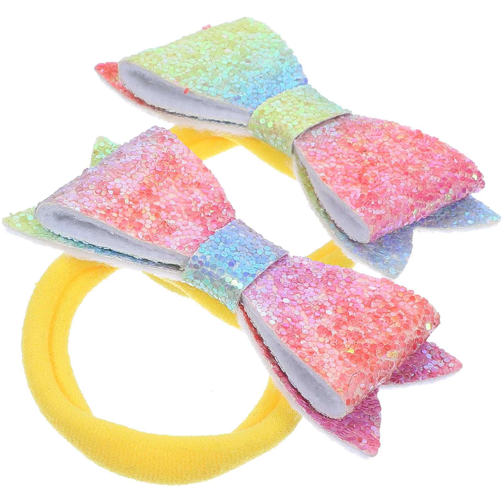 

2 Pcs Bow Tie Glitter Kids Hair Ties Cute for Children Ponytail Holder Girl Elastic Holders Accessories