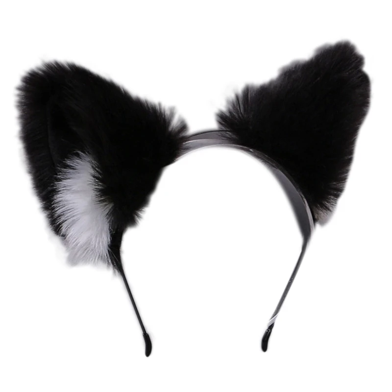 Y166 Women Realistic Long Furry Animal for Cat Ears Headband Anime Hair Hoop Halloween Festival Party Headpiece