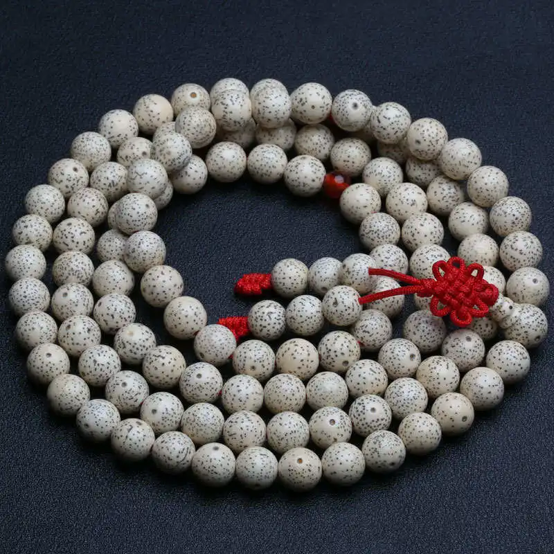 BRO968 Buddhist 108 Beige White Star Moon Bodhi Rosary 8mm Yoga Meditation Mala Necklaces