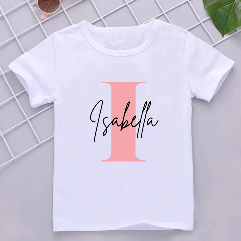 Personalised Initial Girls Tshirt Custom Girl Name Clothes Summer Short Sleeve Tops Letter Print Kids Tees Casual Toddler Outfit