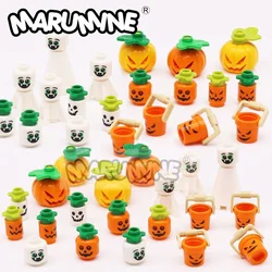 MARUMINE Halloween MOC Blocks Accessories Printed Ghost Pumpkin Devil Bucket Bricks Parts Compatible with 3062 3626 95343 20693