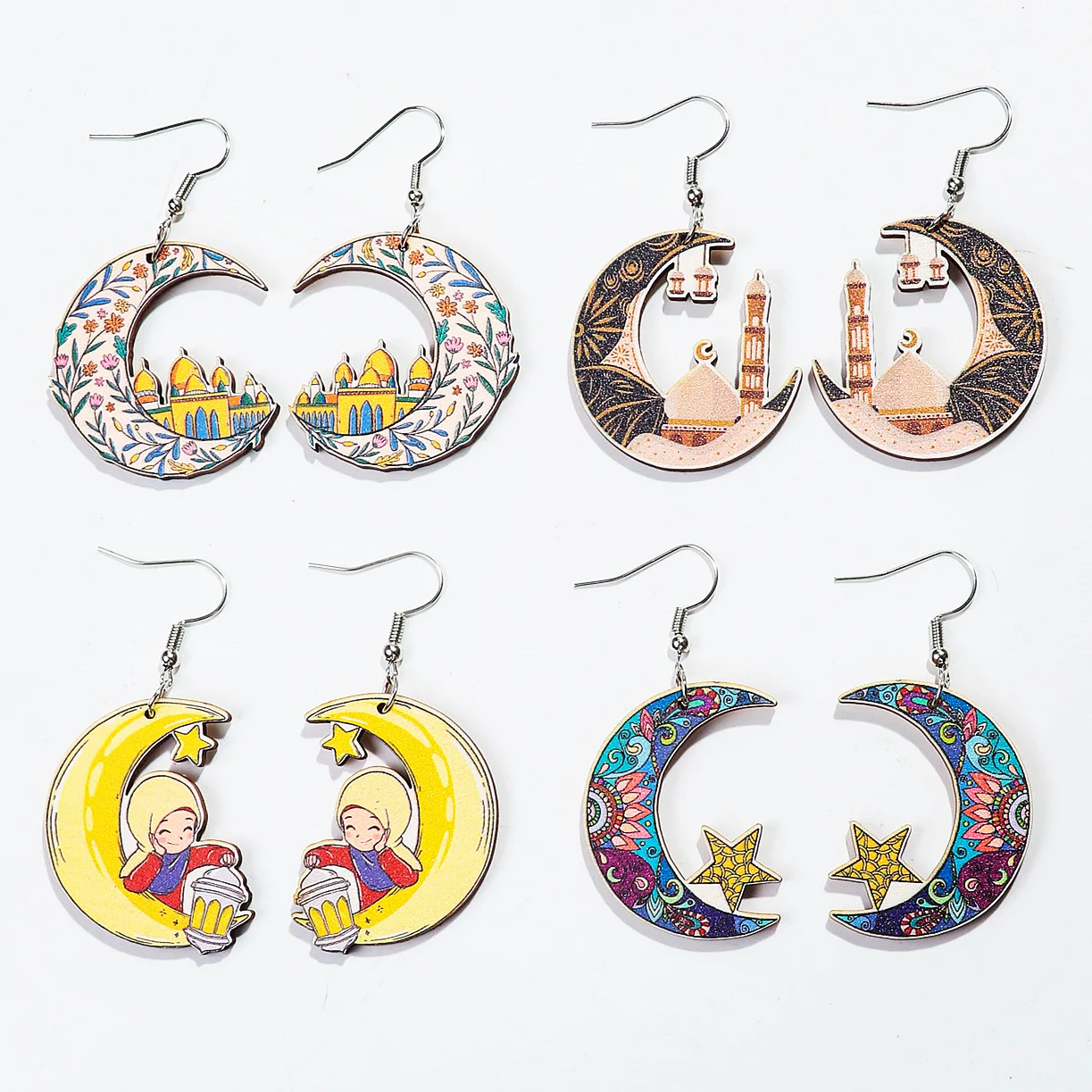 Funny Colorful Acrylic Moon Star Castle Drop Earring Cute Cartoon Earrings for Women Girls Ramadan Jewelry Accessory