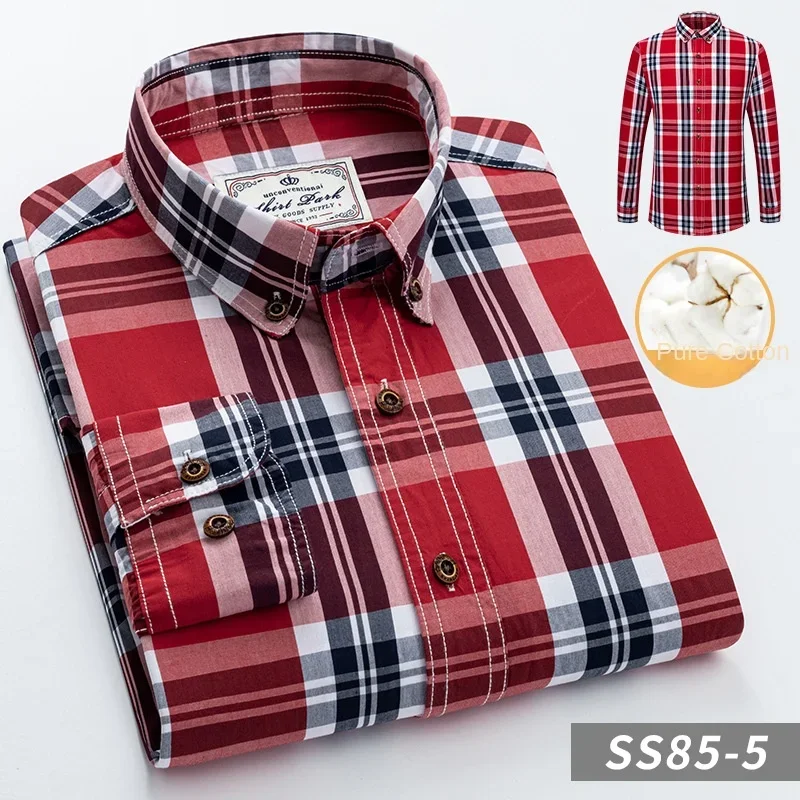 Camisa xadrez de algodão masculina, manga comprida, lapela fina, moda coringa, camisa havaiana, alta qualidade, quatro estações