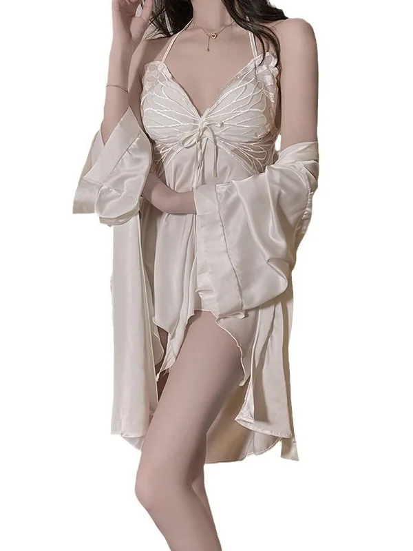 Spring and Summer New French Sexy Nightwear Hanging Neck Lace Nightwear Hollow Butterfly Hanging Strap Home dress elegant 2IGQ