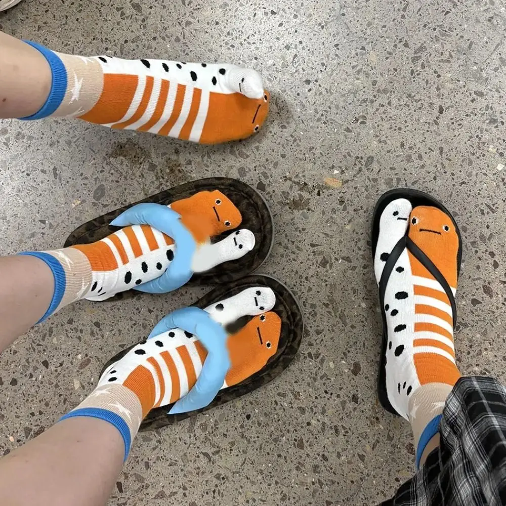 1pair Fashion Breathable Tabi Socks Casual Soft Fish Pattern Socks Short Socks Unisex