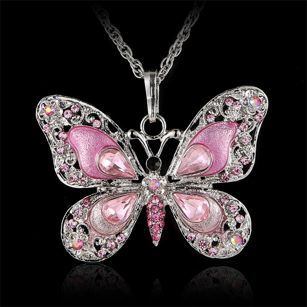 Vintage Colorful Crystal Butterfly Pendant Necklace For Women Fashion Collar Chain Necklace Party Wedding Aesthetic Y2k Jewelry