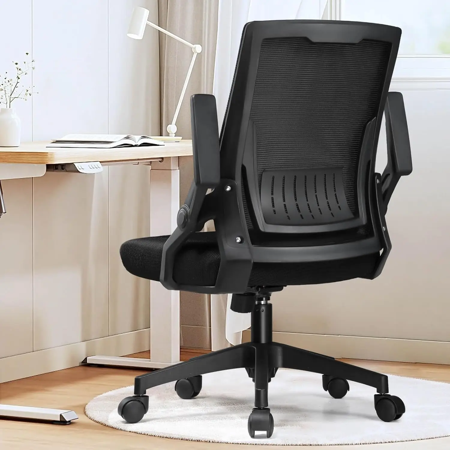 Ergonomic Office Chair with Flip-up Armrests, Breathable Mesh & Lumbar Support for Home Office, Black
