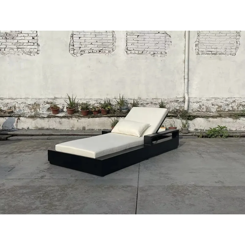 كراسي استلقاء خارجية فاخرة من الألومنيوم، كراسي استلقاء جانبية لحمام السباحة، مسند ذراع عريض معدني #2