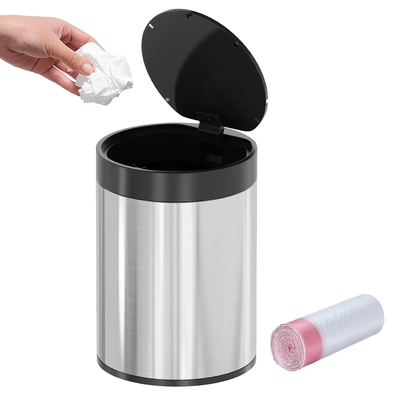 

Mini Desk Trash Can 0.4 Gallon Stainless Steel with Lid and Bags for Office Home Car Brushed Gray
