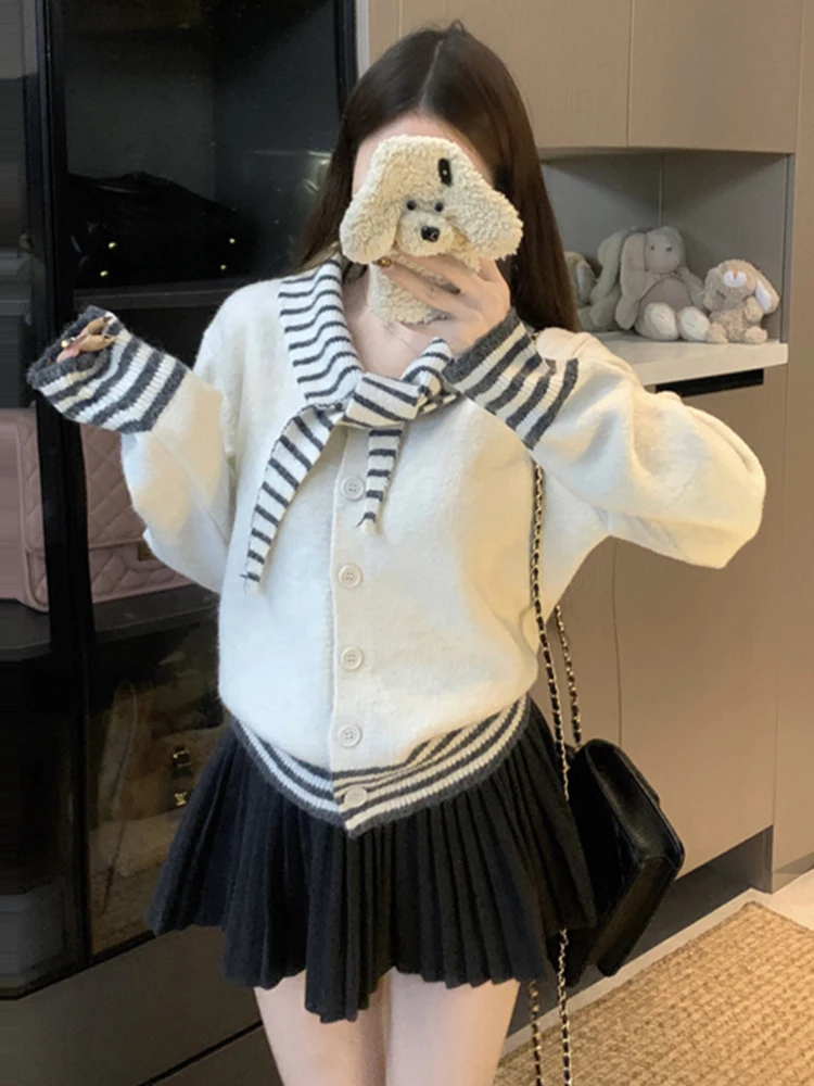 

Loose Fit Striped Knit Cardigan Women's Spring 2026 New Lazy Style Versatile Ladies Sweater Jacket Korean Style Commute Style