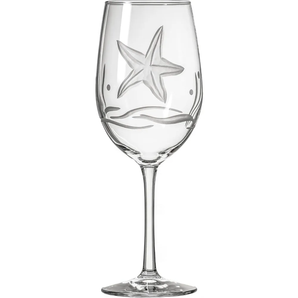 Starfish All Purpose Wine Glass 18 Ounce Set of 4 Large Lead-Free Engraved Made in USA