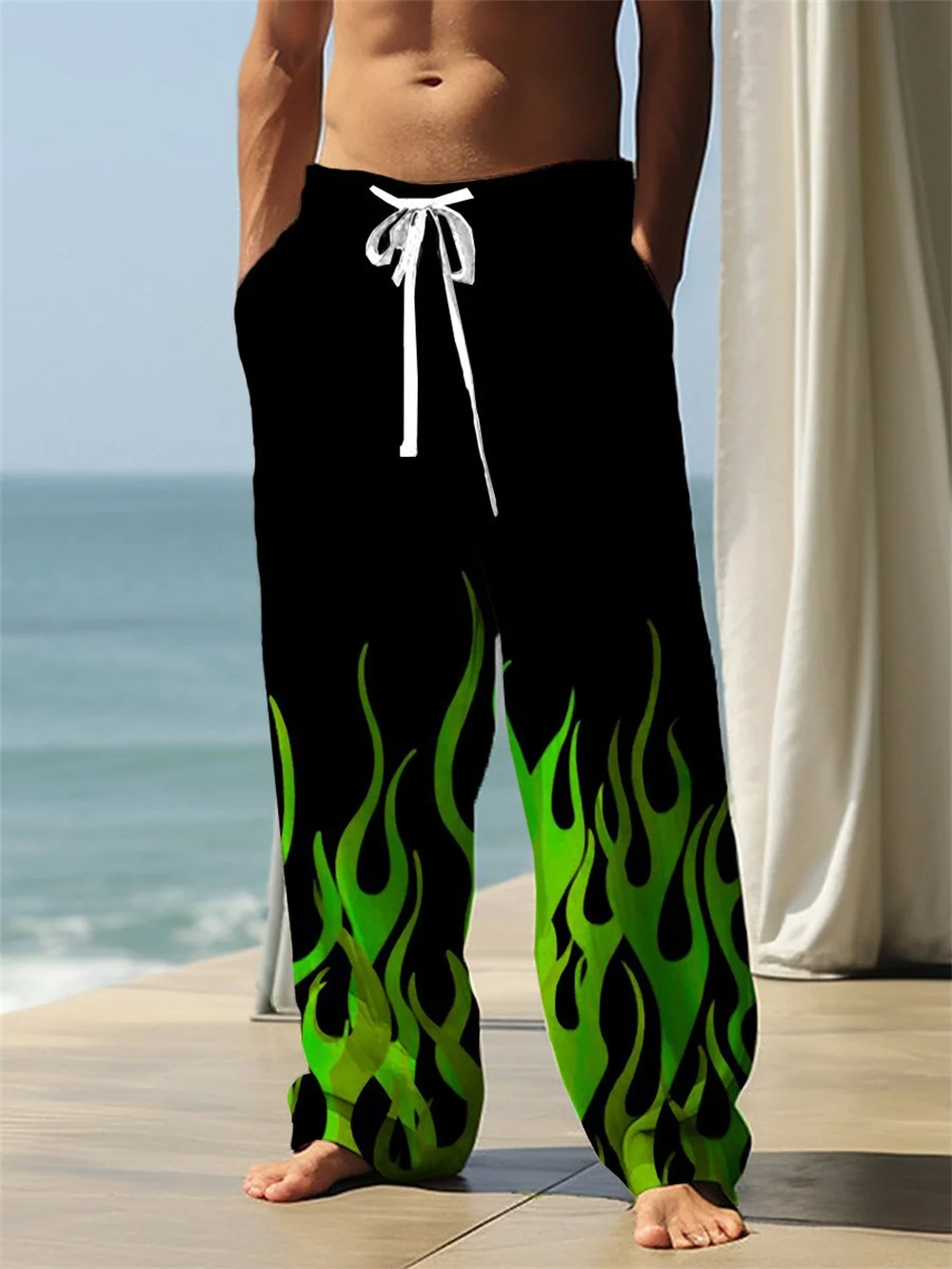 سراويل غير رسمية للفصول الأربعة للرجال النسخة الكورية من السراويل الرياضية برباط ترتدي سراويل فضفاضة بطباعة ثلاثية الأبعاد