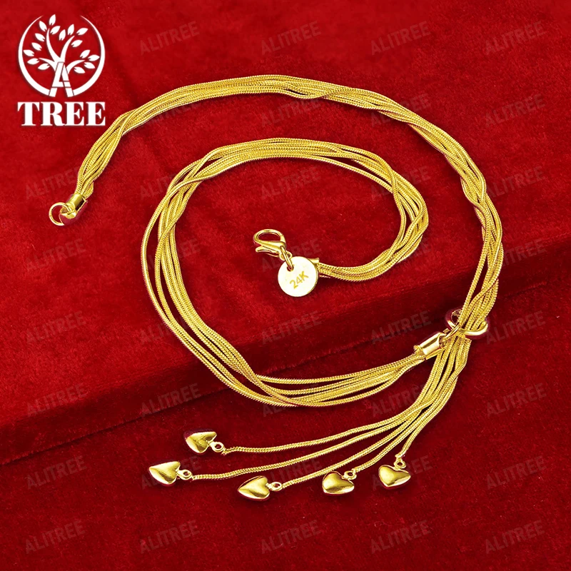

44cm 18k Gold Love Heart Pendant Necklace Snake Chain Girls Birthday Gift Christmas Party Sweet Romantic New Jewelry Accessories