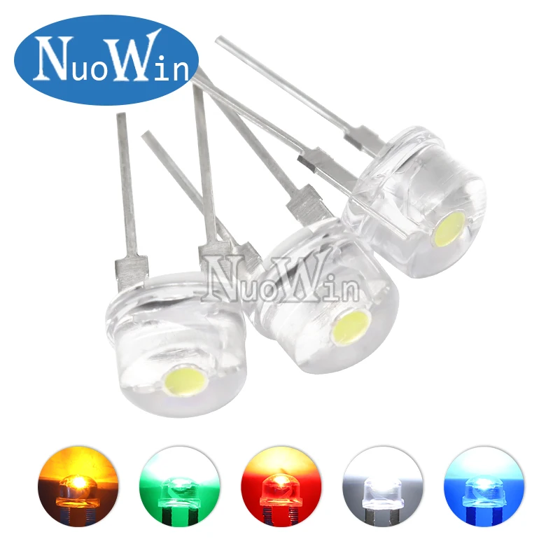 10PCS NEW F8 8mm 0.5W 3.0-3.2V Straw hat LED White Super bright LED lamp Wide Angle Transparent LED Lamp Strawhat LED