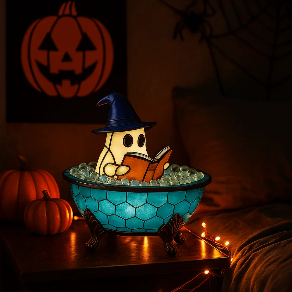 Portable Resin Ghost Bubble Bath Lamp Soft Color Change Decorative Ghost Themed Bathtub Lamp Cute Ghost LED Light Shelf
