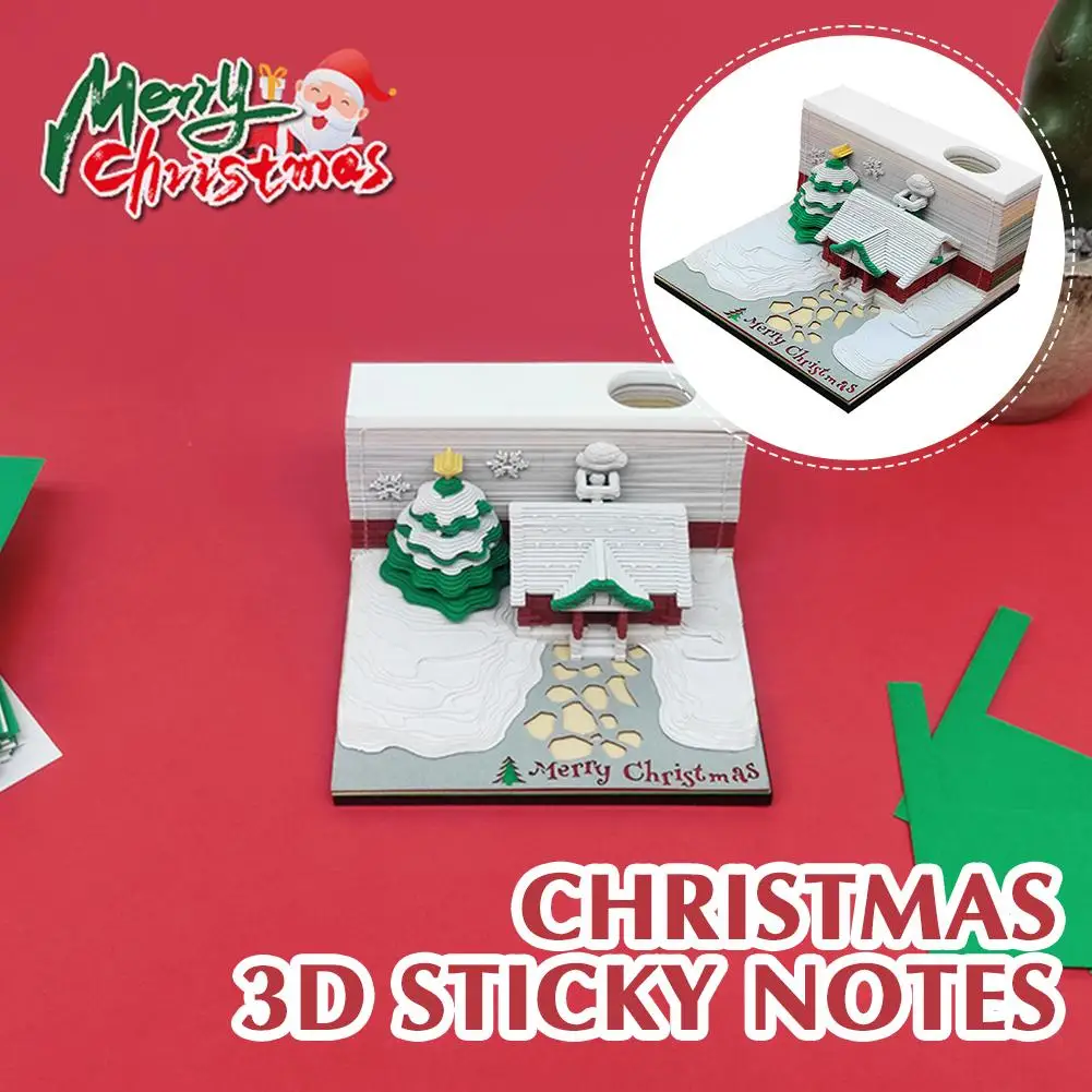 

Christmas Exquisite 3D Notepad Paper Cube Paper Sculpture Decoration Stationery Office Note Gift Colorful Notepad M4U3