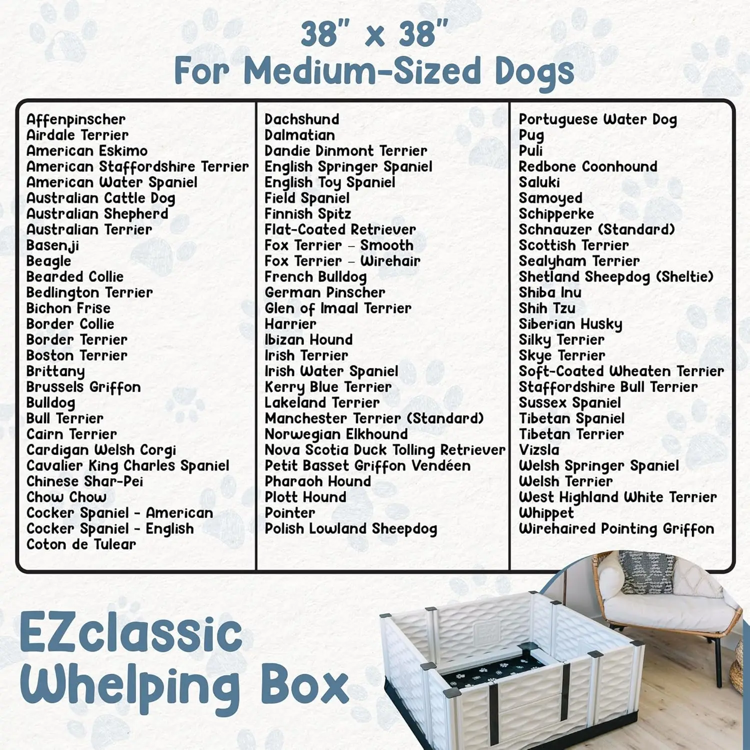 EZwhelp EZclassic Medium Padded Dog Whelping Box with Rails, Puppy Whelping Supplies, 38