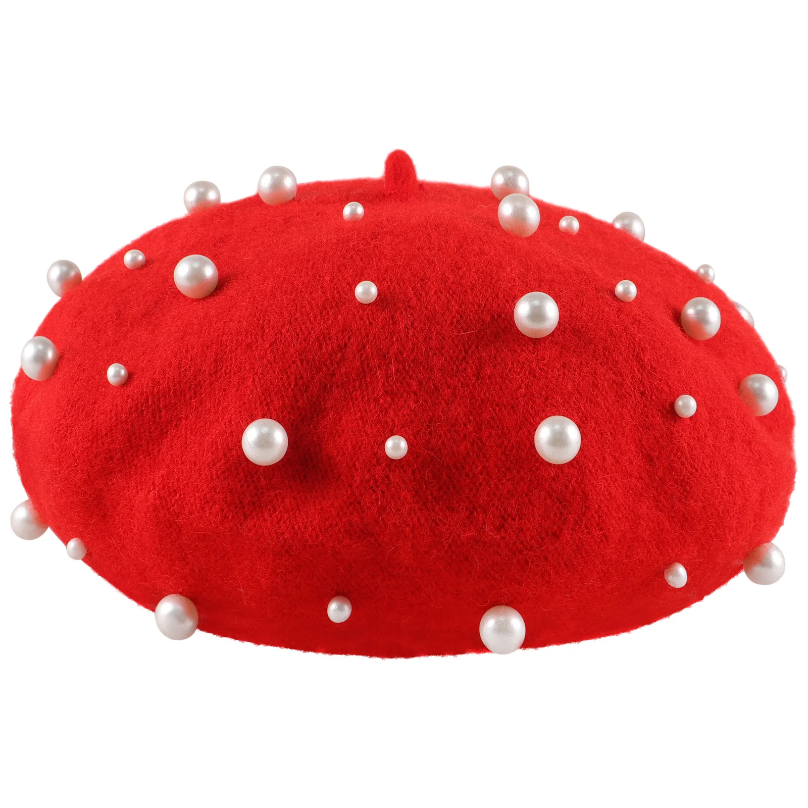 

Pearl Beret Women Autumn Winter Knit Beanie Hat Beaded Rivet Wool Cap For Outdoor Shopping Skiing Free Size